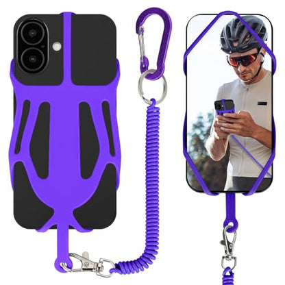 HOTEMIA Silicone Phone Lanyard Holder with Carabiner, Universal Phone Strap,Anti-Theft Phone Case with retractable tether - color: Purple