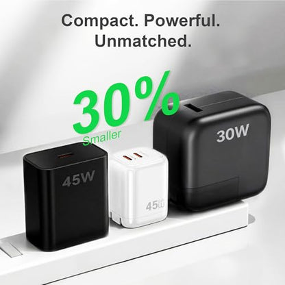 USB C Charger 45W GaN Fast Charging Portable Block for iPhone, 2 Pack - color: White