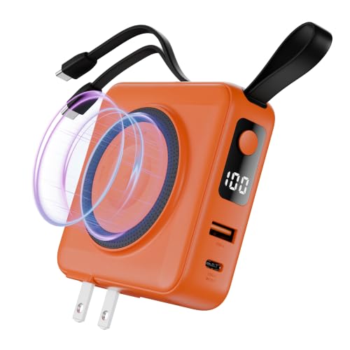 Statik SmartCharge (Gen 2) Power Bank, 5-in-1 Travel Charger, Wall Plug & Built-in USB C Cables, Watch Charger for Apple Watch, 10000mAh, European Adapter, Compatible with iPhone, iPad, Samsung - color: Gen 2 Orange