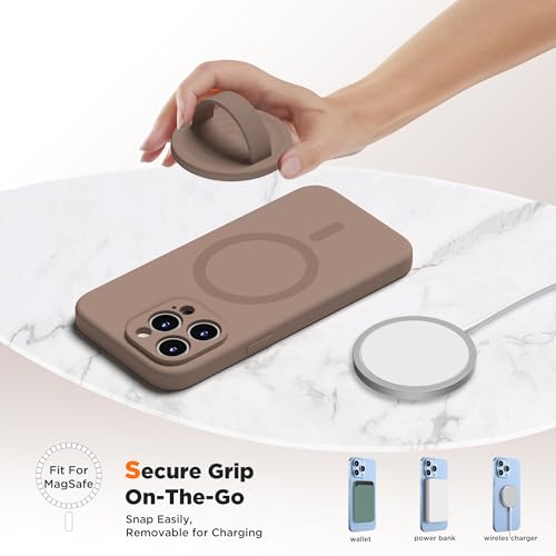 Upgraded Magnetic Phone Grip, Liquid Silicone Soft and Portable, Removable Finger Loop Ring Grip Holder for iPhone, Strong Magnetic Attraction, Compatible with MagSafe Phone Case, Light Brown - color: Light Brown