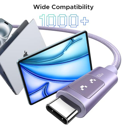 UGREEN Uno USB C Cable 100W with LED Display, Fast Charging, 10ft, Purple - color: Purple, size: 6.6 FT