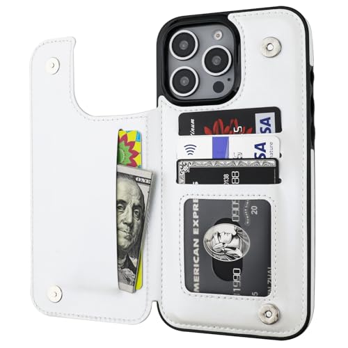 ONETOP for iPhone 16 Pro Max Wallet Case with Credit Card Holder,White | Kickstand,ID/Cash Holder,Case Wallet with Card Slots,Double Magnetic Clasp,Durable PU Leather Shockproof Cover for Women Men - color: White