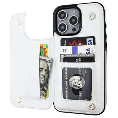 ONETOP for iPhone 16 Pro Max Wallet Case with Credit Card Holder,White | Kickstand,ID/Cash Holder,Case Wallet with Card Slots,Double Magnetic Clasp,Durable PU Leather Shockproof Cover for Women Men - color: White