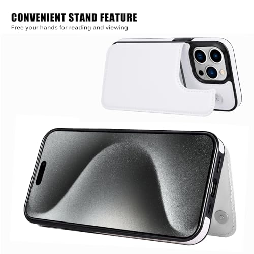 Wallet Case Compatible with iPhone 15 Pro Max(6.7"),Slim Protective case with Card Holder with 1 Screen Protective Glass,Premium PU Leather Kickstand Card Slots Case-White - color: White
