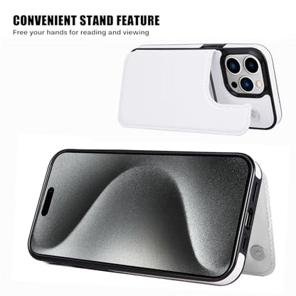 Wallet Case Compatible with iPhone 15 Pro Max(6.7"),Slim Protective case with Card Holder with 1 Screen Protective Glass,Premium PU Leather Kickstand Card Slots Case-White - color: White