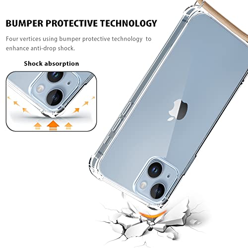 for iPhone 14 Crossbody Case Clear Wearable Adjustiable Shoulder Neck Lanyard Strap Cover Women Girls Soft Slim Protective Hanging Phone Mobile Case for iPhone 14 - Beige - size: for iPhone 14