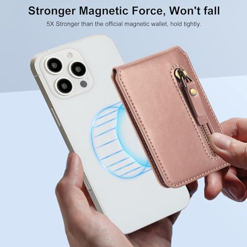 HAII for MagSafe Card Wallet Bag compatible with MagSafe Invisible Ultra-Thin Lightweight Kickstand Magnetic Mobile Wallet Man Woman, 4 Card Slots + 1 Zipper Cash Bag. (Pink, Zipper) - color: Pink, size: 4 Card Slots + 1 Zipper Cash Bag - Zipper