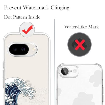 Unov for Pixel 10a Case, Clear with Design, Slim Fit Good Grip, Embossed Phone Case, Shockproof Protective Cover, Raised Camera Protection, Soft TPU, Great Wave - color: Great Wave