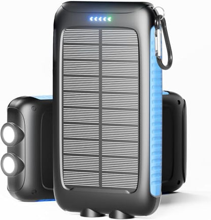 Solar Charger Power Bank 49800mAh Portable 15W Fast Charging Power Bank with QC3.0 USB-C & Dual USB-A Ports for Cell Phones, LED Flashlight, Carabiner, Waterproof Solar Panel for Camping, Outdoor