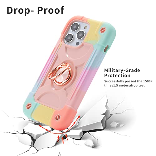 MARKILL Compatible with iPhone 14 Pro Case 6.1 Inch with Built-in Ring Stand, Military Grade Drop Protection Full Body Rugged Heavy Duty Case 3 in 1 Protective Durable Cover - color: Rainbow Pink, size: iPhone 14 Pro 6.1"