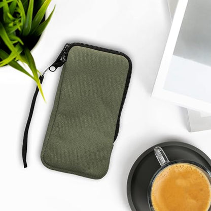 kwmobile Canvas Phone Pouch XL - 6.7/6.8" - Universal Cell Sleeve Mobile Bag with Zipper and Soft Microfibre Lining - Olive Green - color: olive green