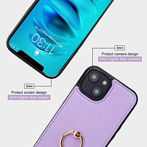 Folosu Compatible with iPhone 14 Plus Case Wallet with Card Holder, 360°Rotation Finger Ring Holder Kickstand, RFID Blocking Leather Protective Double Buttons Shockproof Cover 6.7 Inch Purple - color: Purple, size: iPhone 14 Plus