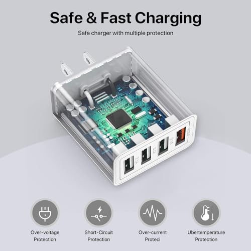 USB Charger, 4 Port USBA Wall Charging Block, Fast Charge QC 3.0 Plug Adapter Compatible with iPhone 12/13/14/15/XS/XS Max/XR/X, LG, Google Pixel and More - color: 1 Pack-4-USB-A