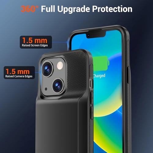 BOPPS for iPhone 13/13 Pro /14/14 Pro Battery Case，7000mAh Stonger Power & 360°Protection ，Slim Battery Charger Case with TPU Anti-Slip Design for iPhone 14/14 Pro Charging Case，Black