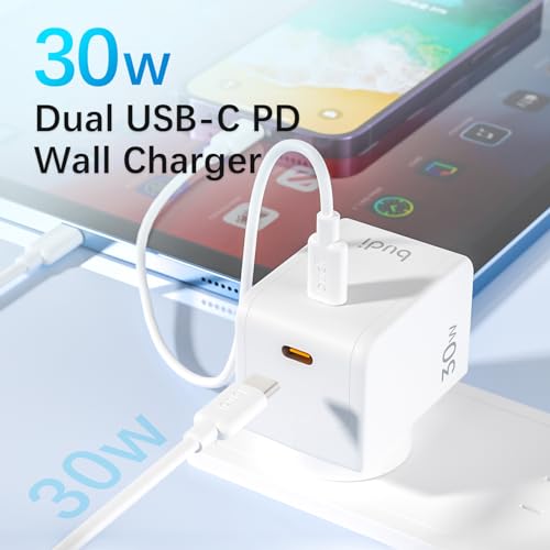 BUDI Wall Charger Plug Power Adapter with PD 30W USB-C Charger Block- 180° Rotating Plug USB Power AdapteCharging Adapter for iPhone15/15Plus/15Pro/15Pro Max,14/13/12 Series, Galaxy, Pixel 4/3, iPad