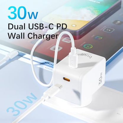 BUDI Wall Charger Plug Power Adapter with PD 30W USB-C Charger Block- 180° Rotating Plug USB Power AdapteCharging Adapter for iPhone15/15Plus/15Pro/15Pro Max,14/13/12 Series, Galaxy, Pixel 4/3, iPad