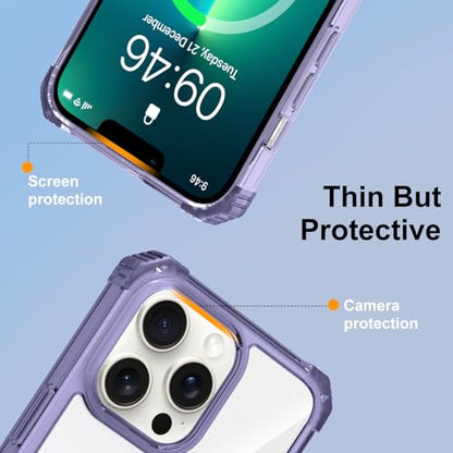 Clear Case for iPhone 13 Pro with Magnetic 360 Rotatable Ring Stand | Military Grade Heavy Duty Cover with 360 Rotatable Ring Kickstand -260417 - color: Clear Purple, size: iPhone 13 Pro