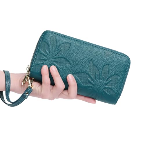 GOIACII Women's Wallet RFID Blocking Leather Wristlet - color: A02 Teal