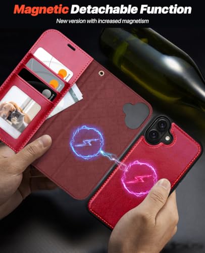 OCASE for iPhone 17 Detachable Wallet Case with Card Holder, 2 in 1 PU Leather Flip Folio with RFID Blocking Stand Wrist Strap Shockproof Phone Cover 6.3 Inch 2025, Red - color: Red, size: iPhone 17