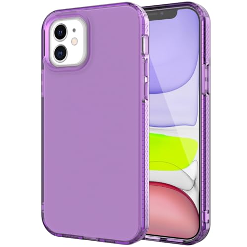 for iPhone 12 Clear, [Crystal Clear][Non-Yellowing] Slim Shockproof Reinforced Drop Protective Flexible TPU Back Cover Phone Case for iPhone 12(Purple) - color: Purple
