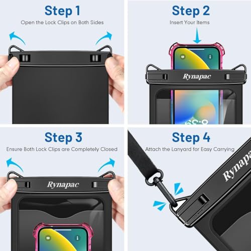 Rynapac Large Waterproof Phone Pouch [Up to 10"] - 2 Pack IPX8 Waterproof Phone Case for iPhone 17 16 15 Pro Max Galaxy S26 Ultra, Touchscreen & Underwater Photography, Beach Cruise Essentials 2026 - color: [Black + Black] Large Waterproof Phone Pouch, si