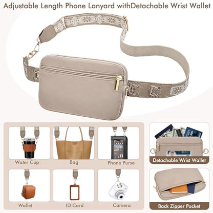 AULEEP Clip and Go Strap with Wallet, Phone Strap Crossbody, Phone Lanyard - color: Khaki