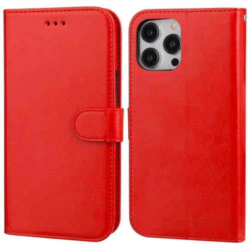 Bocasal Detachable Wallet Case Card Holder for iPhone 15 Pro, Red | RFID Blocking Kickstand Card Slots Holder PU Leather Magnetic Shockproof Wrist Strap Removable Flip Protective Cover 6.1 inch - color: Red