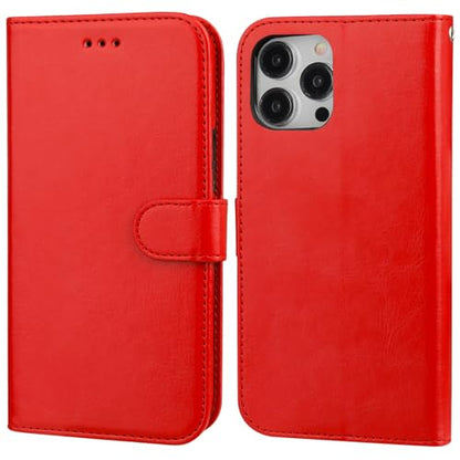 Bocasal Detachable Wallet Case Card Holder for iPhone 15 Pro, Red | RFID Blocking Kickstand Card Slots Holder PU Leather Magnetic Shockproof Wrist Strap Removable Flip Protective Cover 6.1 inch - color: Red