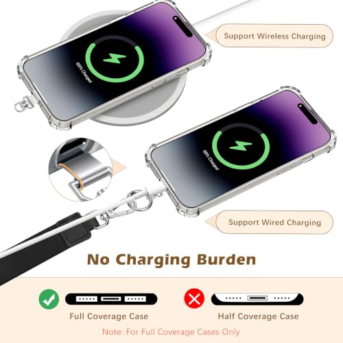 MoKo Adjustable Phone Crossbody Lanyard with Detachable RFID Wallet - color: Black&clear