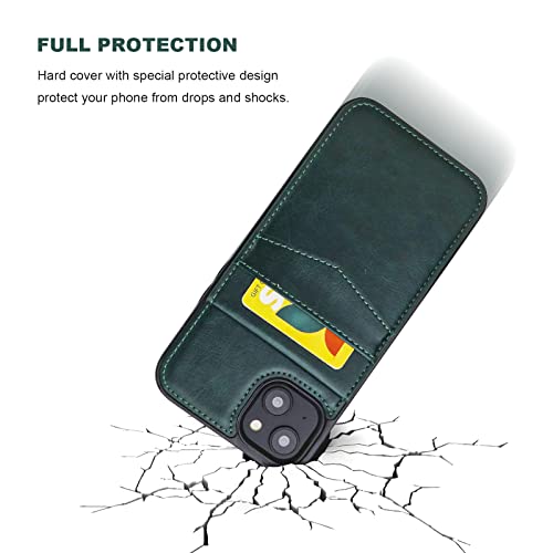 KIHUWEY for iPhone 14 Wallet Case Card Holder Kickstand, Green - color: Green
