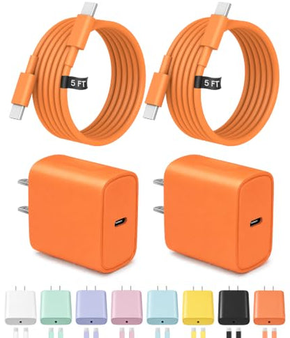 5FT iPhone 17 16 15 Charger Fast Charging USB C Charger Block - color: Orange, size: 5FT