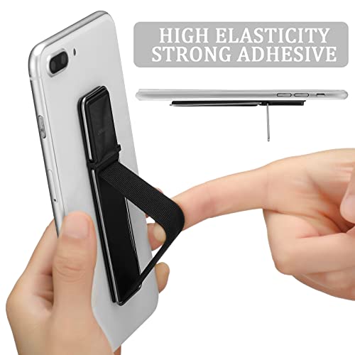 4 Pieces Phone Grip Strap Telescopic Phone Kickstand Elastic Finger Holer Hand Strap Adhesive Loop for Phone Grip with Stand Compatible with Most Smartphones (Black, Silver, Green) - color: Black, Silver, Green