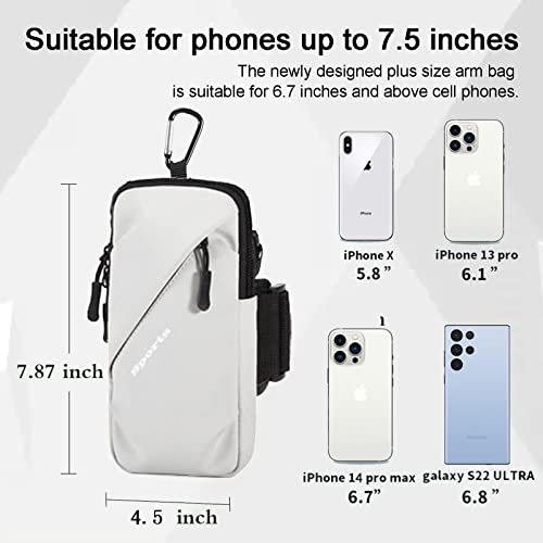 Phone Holder Arm Bands, Small Crossbody Shoulder Holsters Bag with Arm Band, Fits iPhone and All Cell Phones, Use for Running, Walking, Hiking & Biking (Plus Size,Grayish White) - color: Grayish white