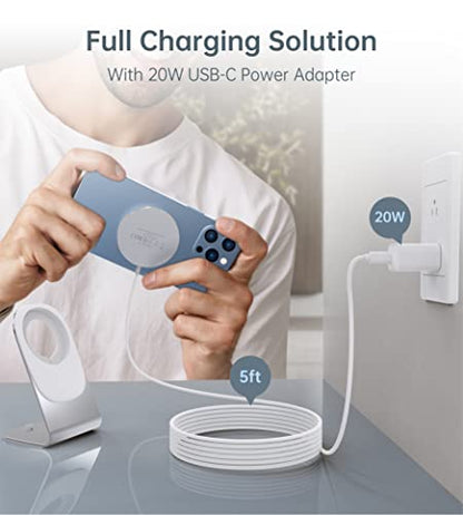 Magnetic Wireless Charger for iPhone Duo/18/17/16/15/14/13/12 - Mag Charger+20W USB C Adapter, Aluminum Fast Wireless Charging Stand/Pad with 5ft USB-C Cable for iPhone 18/17/16/15/14/13/12, Airpod - color: silver
