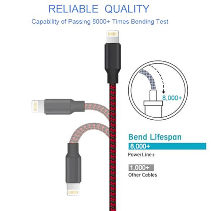 iPhone Charger, Lightning Cable 3PACK 6FT MFi Certified USB Charging Cord - color: Red