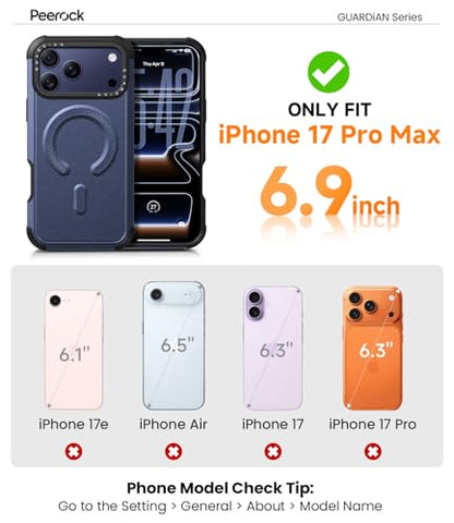 Heavy Duty for iPhone 17 Pro Max Case, 20FT Military Dropproof Blue | Dual-Layer Shockproof Protective Phone Case, Fit for Mag safe, Rugged Tough Durable Cover, GUARDiAN Series - Blue - color: Blue