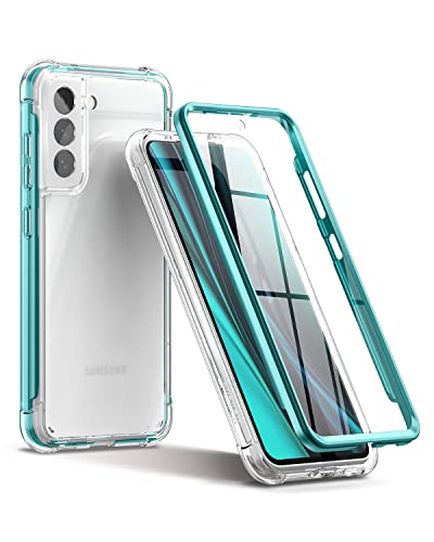 SURITCH for Samsung Galaxy S21 FE Clear Case 6.4" (Only), [Built-in Screen Protector] Full Body Protective Hard Shell+Soft TPU Phone Case for Samsung S21 FE -(Green Edge) - color: Green Edge