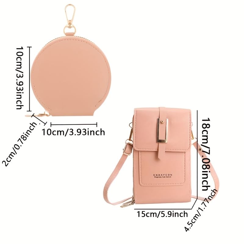 2-Piece Touchscreen Phone Crossbody Bag, Faux Leather Mini Purse with Detachable Coin Pouch - color: Blue