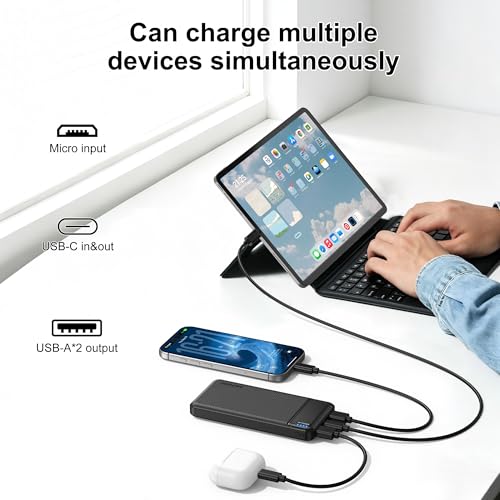 AsperX 10000mAh Slim Portable Charger, USB C Battery Pack Power Bank - color: black