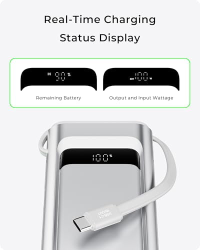Portable Charger 100W, 10000mAh Power Bank with Built-in USB-C Cable