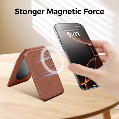COALAGOON for MagSafe Wallet with Mirror,4 Card Holder RFID Blocking Stand - color: Brown