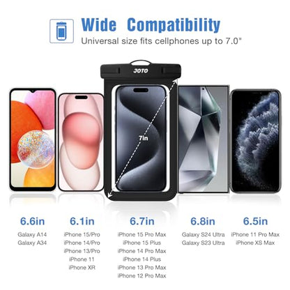 JOTO Waterproof Phone Pouch IPX8 Universal Waterproof Case Dry Bag Phone Protector for iPhone 17 Air 16 15 14 13 12 11 Pro Max Plus XS XR Galaxy S23 S22 S21 S20 Pixel Up to 7" -4 Pack, Black & Clear