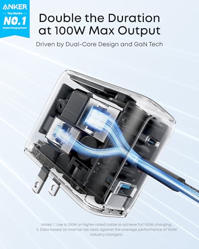 Anker 100W Max USB C Charger, 3-Port GaN Phone Charger with Smart Display (Pack of 2) - color: Dark Gray, size: 2.72 x 2.17 x 1.34" (Pack of 2)