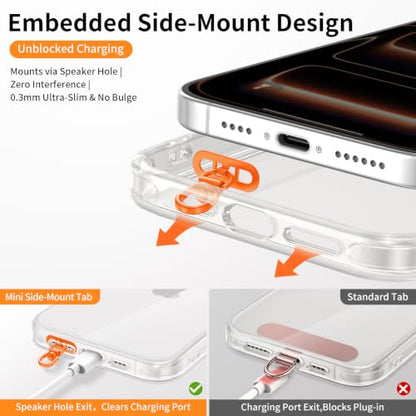 saxsion Side-Mount Phone Tether Tab, Metal Lanyard Patch, 360° Swivel Clip, 304 Stainless Steel, Won't Block Charging Port - color: Hermes Orange