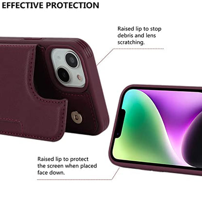 iCoverCase Compatible with iPhone 14 Case with Card Holder, Wallet Case for Women Men RFID Blocking PU Leather Protective Phone Case 6.1 Inch (Wine Red) - color: Wine Red
