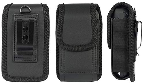 Nakedcellphone Case for Kyocera Flip Phone - Black Vegan Leather Pouch | Magnetic Closure, Strong Metal Clip, Secure Belt Slot Harness, Fits DuraXV Extreme E4810, DuraXV LTE E4610, DuraXE Epic E4830