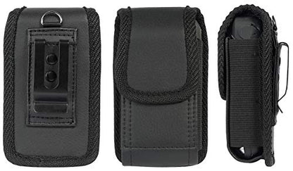 Nakedcellphone Case for Kyocera Flip Phone - Black Vegan Leather Pouch | Magnetic Closure, Strong Metal Clip, Secure Belt Slot Harness, Fits DuraXV Extreme E4810, DuraXV LTE E4610, DuraXE Epic E4830