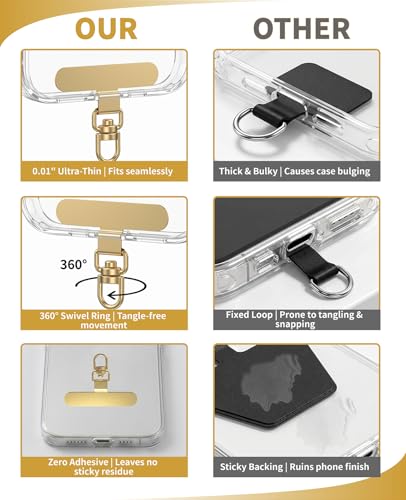 20-Pack 360° Rotating Phone Lanyard Tab, Ultra-Thin Stainless Steel Phone Tether Tab, Universal Patch & Charm Holder