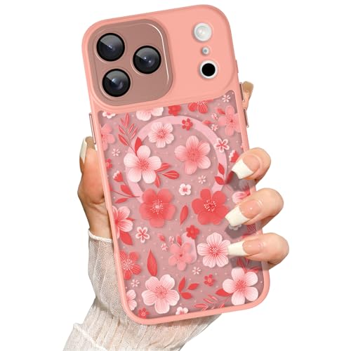 for iPhone 17 Pro Case Pretty Floral Cherry Blossom Design | [Compatible with Magsafe] Full Camera Protection for Women Girls Translucent Matte Magnetic Cover Pink - color: Cherry Blossom/Pink, size: iPhone 17 Pro