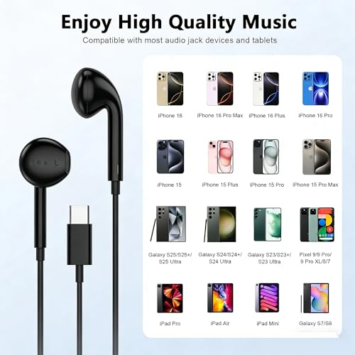 [Apple MFi Certified] USB C Headphones for iPhone 17 16 15 Pro Max 2 Pack - color: CBlack